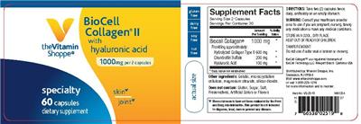 Photo of the The Vitamin Shoppe BioCell Collagen II with Hyaluronic Acid label
