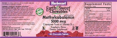 Photo of the Bluebonnet EarthSweet Chewables CellularActive Methylcobalamin 5000 mcg Raspberry Flavor label