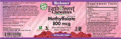 Photo of the Bluebonnet EarthSweet Chewables CellularActive Methylfolate 800 mcg Natural Raspberry Flavor label