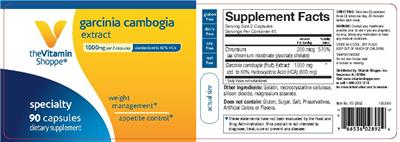 Photo of the The Vitamin Shoppe Garcinia Cambogia Extract 1000 mg label