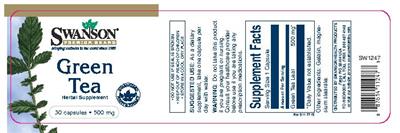 Photo of the Swanson Premium Brand Green Tea 500 mg label
