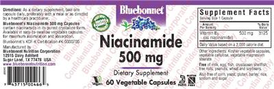 Photo of the Bluebonnet Niacinamide 500 mg label