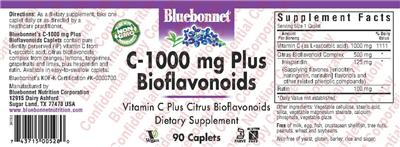 Photo of the Bluebonnet C-1000 mg plus Bioflavonoids label