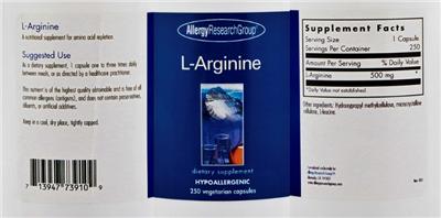 Photo of the Allergy Research Group L-Arginine label