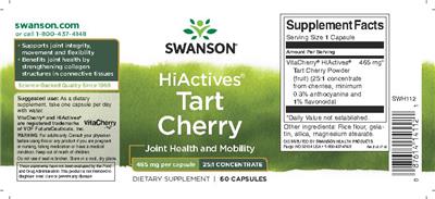 Photo of the Swanson HiActives Tart Cherry 465 mg label