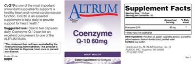 Photo of the Altrum Coenzyme Q-10 60 mg label