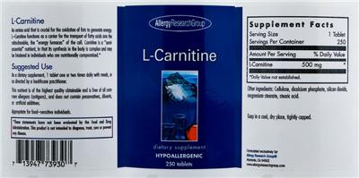Photo of the Allergy Research Group L-Carnitine label