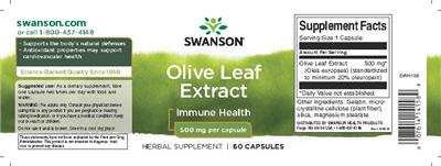 Photo of the Swanson Olive Leaf Extract 500 mg label