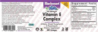 Photo of the Bluebonnet Full Spectrum Vitamin E Complex label
