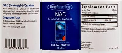 Photo of the Allergy Research Group NAC label