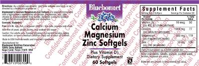 Photo of the Bluebonnet Calcium Magnesium Zinc Softgels label