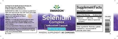 Photo of the Swanson Selenium Complex 200 mcg label