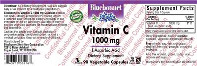 Photo of the Bluebonnet Vitamin C 1000 mg label