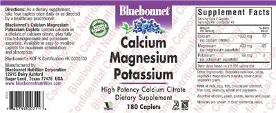 Photo of the Bluebonnet Calcium Magnesium Potassium label