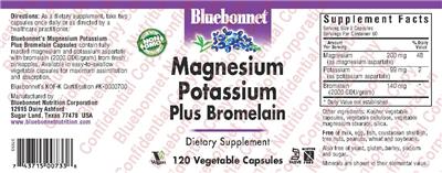 Photo of the Bluebonnet Magnesium Potassium plus Bromelain label