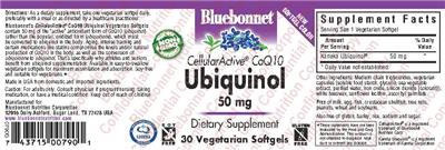 Photo of the Bluebonnet CellularActive CoQ10 Ubiquinol 50 mg label