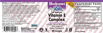 Photo of the Bluebonnet Full Spectrum Vitamin E Complex label