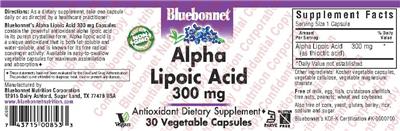 Photo of the Bluebonnet Alpha Lipoic Acid 300 mg label