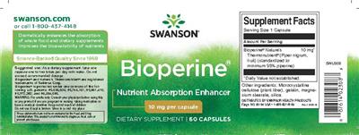 Photo of the Swanson Bioperine 10 mg label