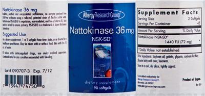 Photo of the Allergy Research Group Nattokinase 36 mg label