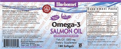 Photo of the Bluebonnet Omega-3 Salmon Oil label