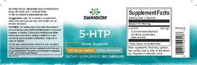 Photo of the Swanson 5-HTP 100 mg Extra Strength label