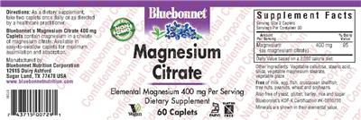 Photo of the Bluebonnet Magnesium Citrate label