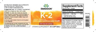 Photo of the Swanson K-2 100 mcg label