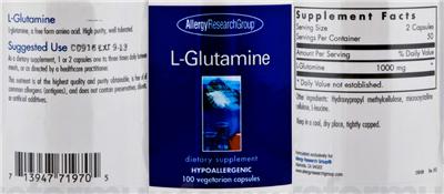 Photo of the Allergy Research Group L-Glutamine label