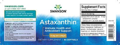 Photo of the Swanson Astaxanthin 4 mg label