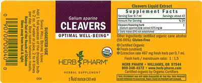 Photo of the Herb Pharm Cleavers label
