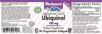 Photo of the Bluebonnet CellularActive CoQ10 Ubiquinol 100 mg label