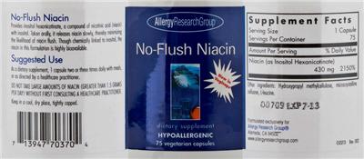 Photo of the Allergy Research Group No-Flush Niacin label