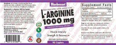 Photo of the Bluebonnet L-Arginine 1000 mg label