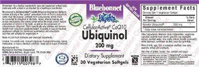 Photo of the Bluebonnet CellularActive CoQ10 Ubiquinol 200 mg label