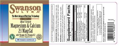 Photo of the Swanson Ultra Albion Chelated Magnesium & Calcium 2:1 Mag:Cal label