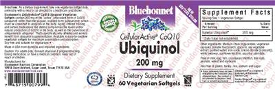 Photo of the Bluebonnet CellularActive CoQ10 Ubiquinol 200 mg label