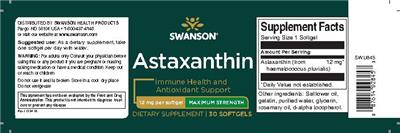 Photo of the Swanson Astaxanthin 12 mg Maximum Strength label