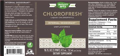 Photo of the Nature's Way Chlorofresh Unflavored label