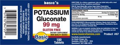 Photo of the Basic Vitamins Potassium Gluconate 99 mg label