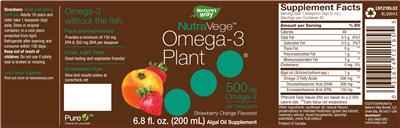 Photo of the Nature's Way NutraVege Omega-3 Plant Strawberry Orange Flavored label