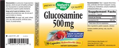 Photo of the Nature's Way Glucosamine 500 mg label