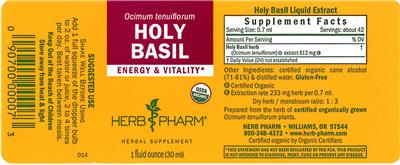 Photo of the Herb Pharm Holy Basil label