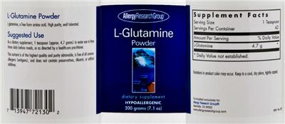 Photo of the Allergy Research Group L-Glutamine Powder label