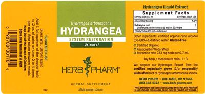 Photo of the Herb Pharm Hydrangea label