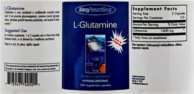 Photo of the Allergy Research Group L-Glutamine label