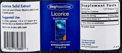 Photo of the Allergy Research Group Licorice Solid Extract label