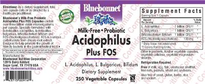 Label of Milk-Free Probiotic Acidophilus plus FOS
