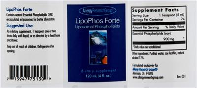 Photo of the Allergy Research Group LipoPhos Forte label