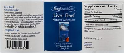 Photo of the Allergy Research Group Liver Beef Natural Glandular label